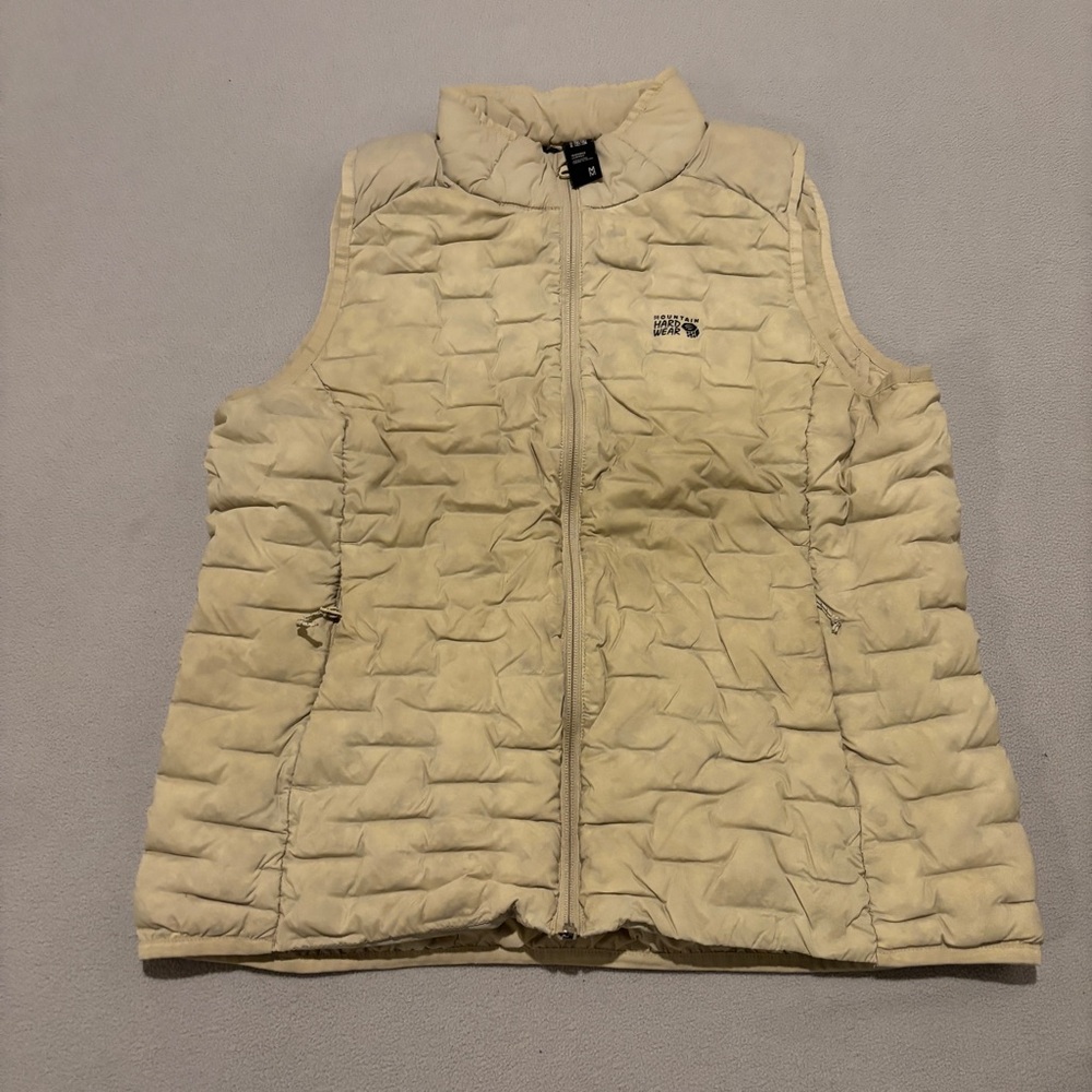 Mountain Hardwear Size Medium‎ Tan Creme Puffers Down Vest Full Zip Outdoor Fall